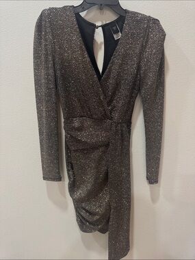 Gibiu medium Sequin Wrap-Style Long Sleeve Dress - Black Metallic